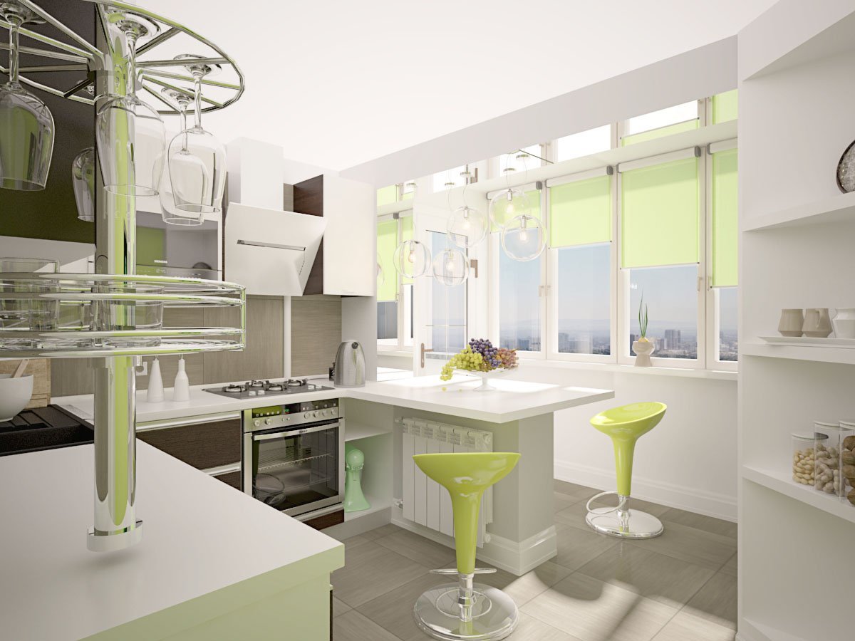 Кухня совмещенная с балконом — 40 фото объединения пространства