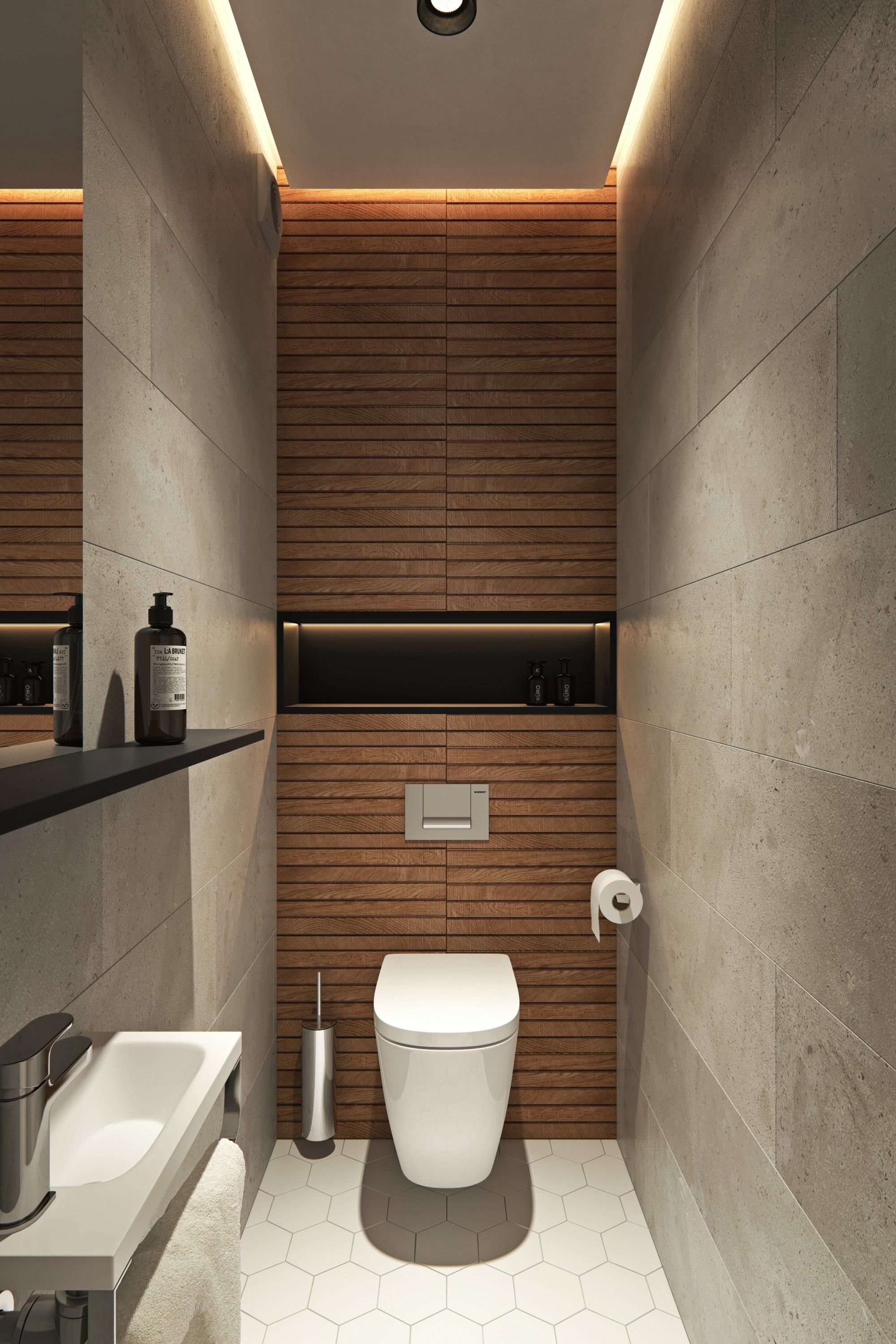 10 примеров: дизайн маленького туалета с раковиной