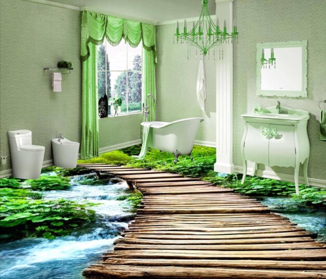 Наливной 3D пол в ванной комнате