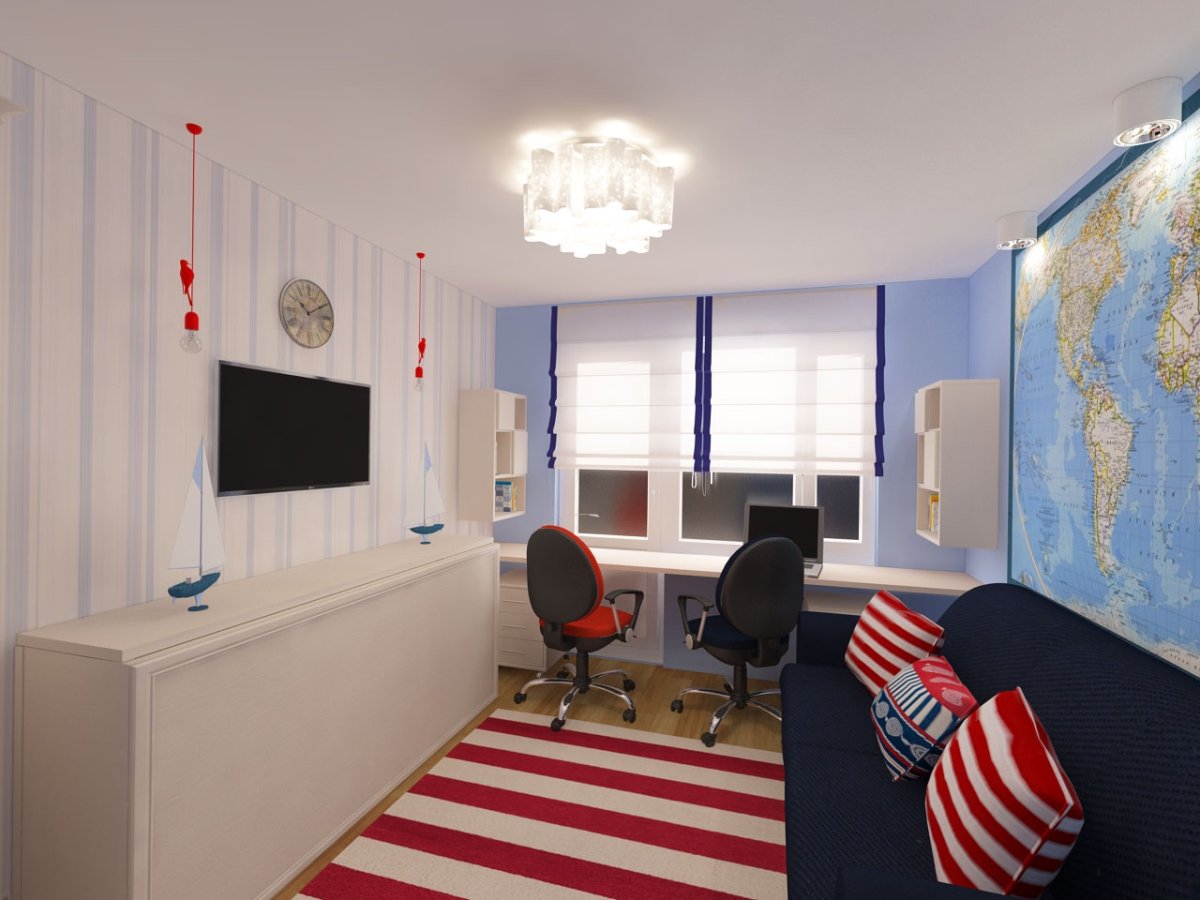 Зонирование детской комнаты обоями