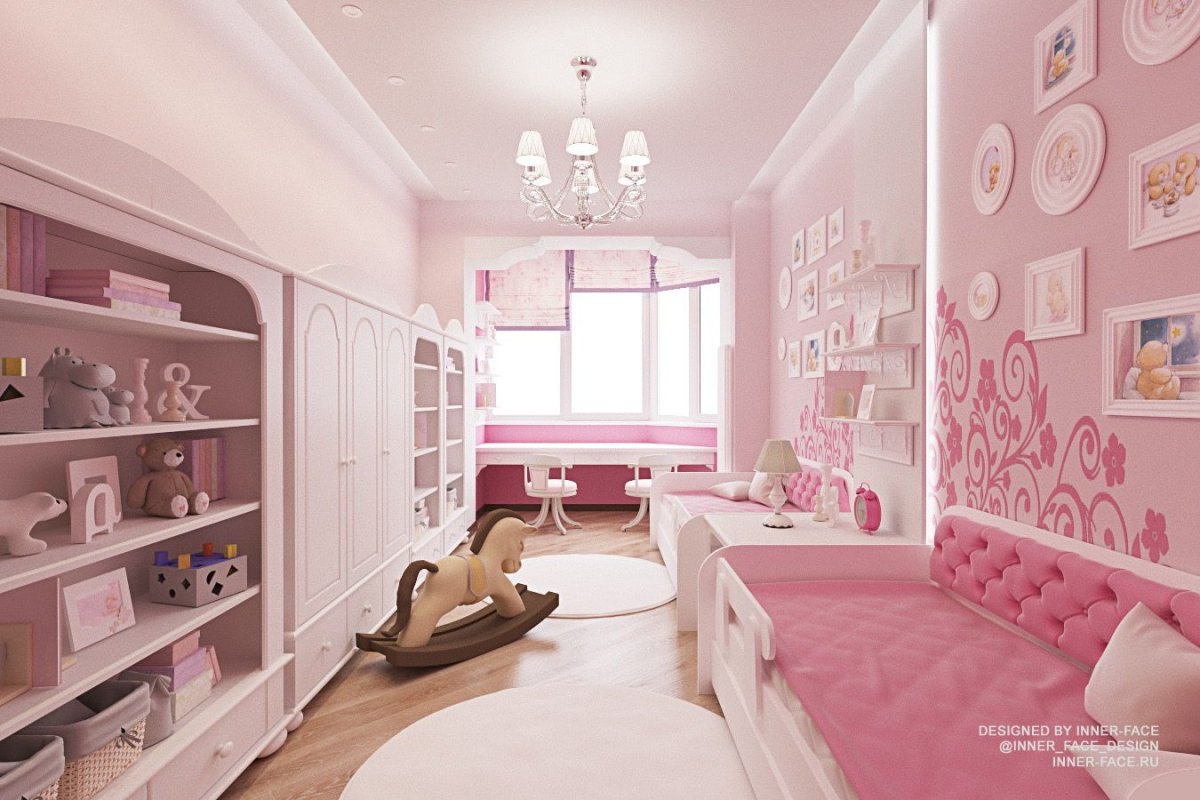 Интерьер детской спальни 10 кв.м для 2 девочек