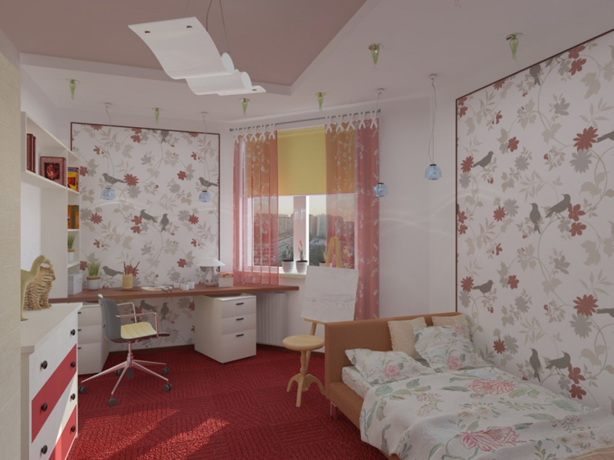 Бежево розовая комната для девочки