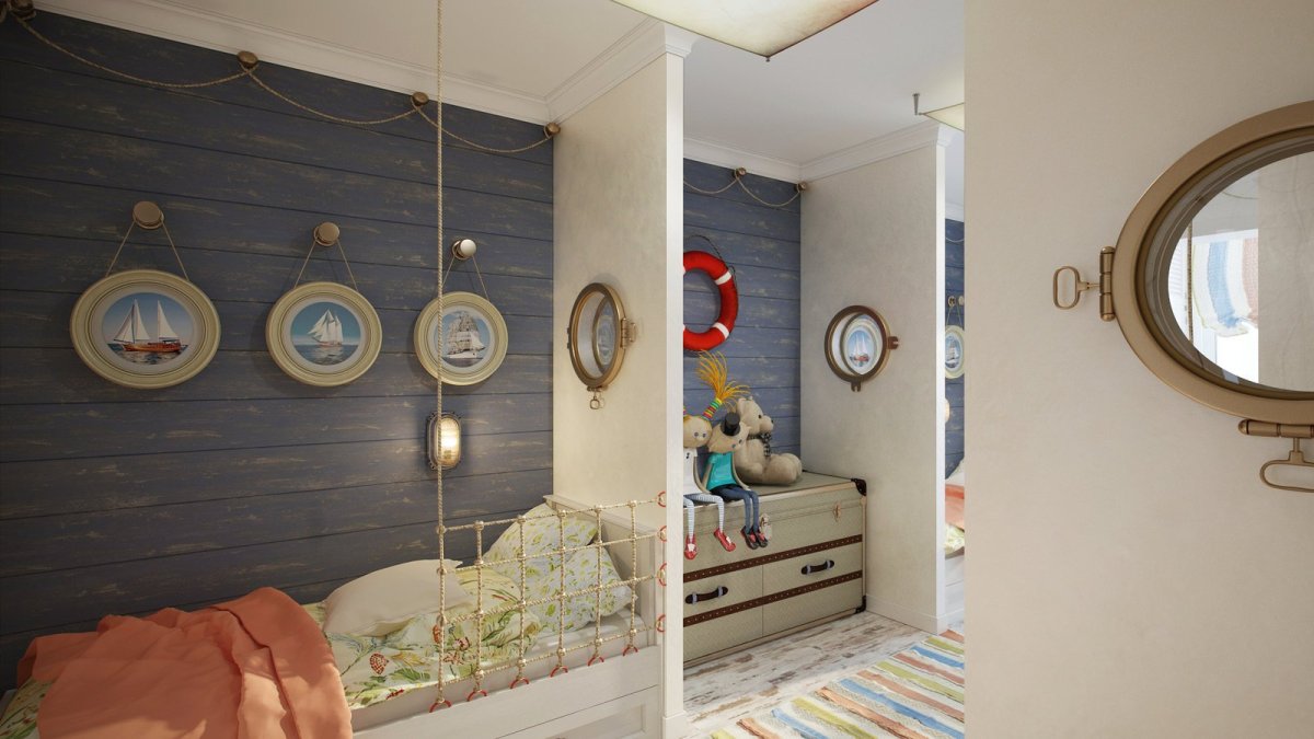 Морской стиль в интерьере зеркало