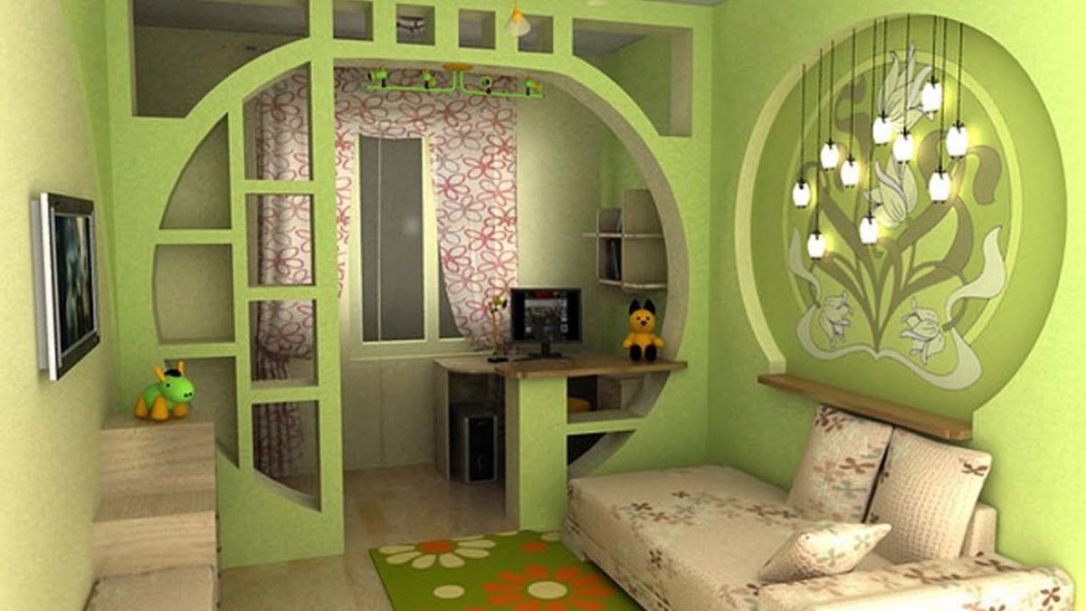 Зонирование комнаты деревянными рейками