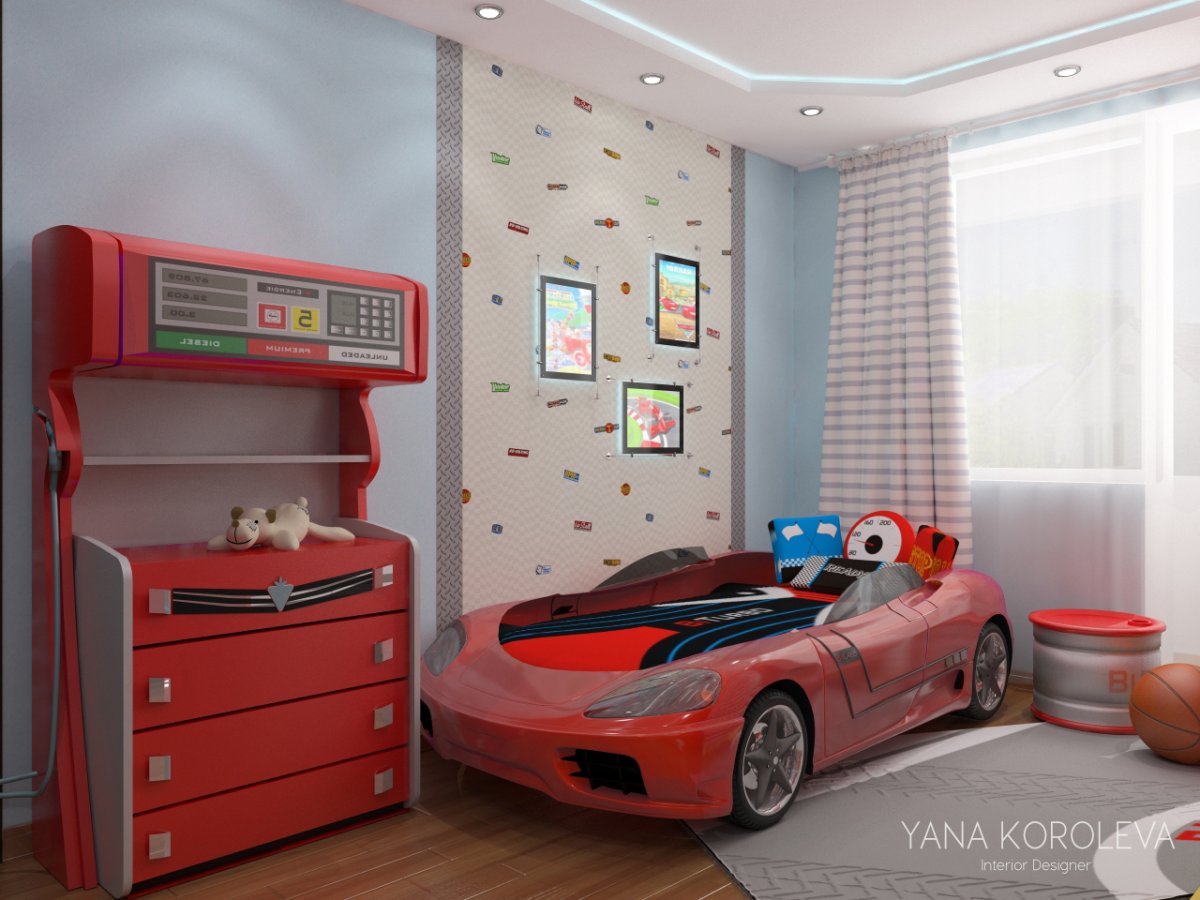Детская комната для мальчика с машинками