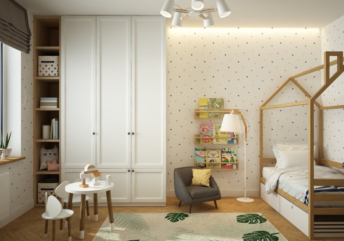 Интерьер детский нейтральный с дверью