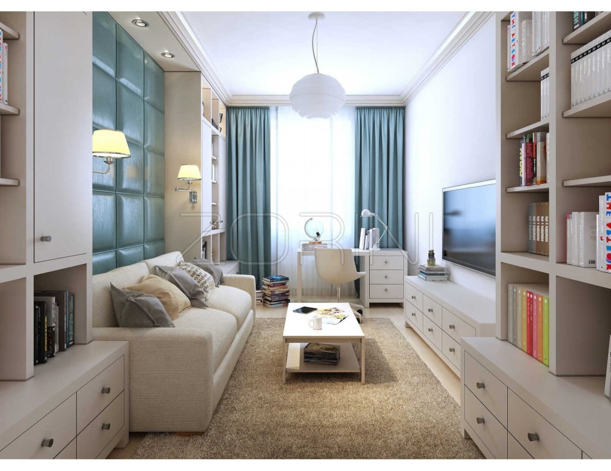 Интерьер узкой комнаты