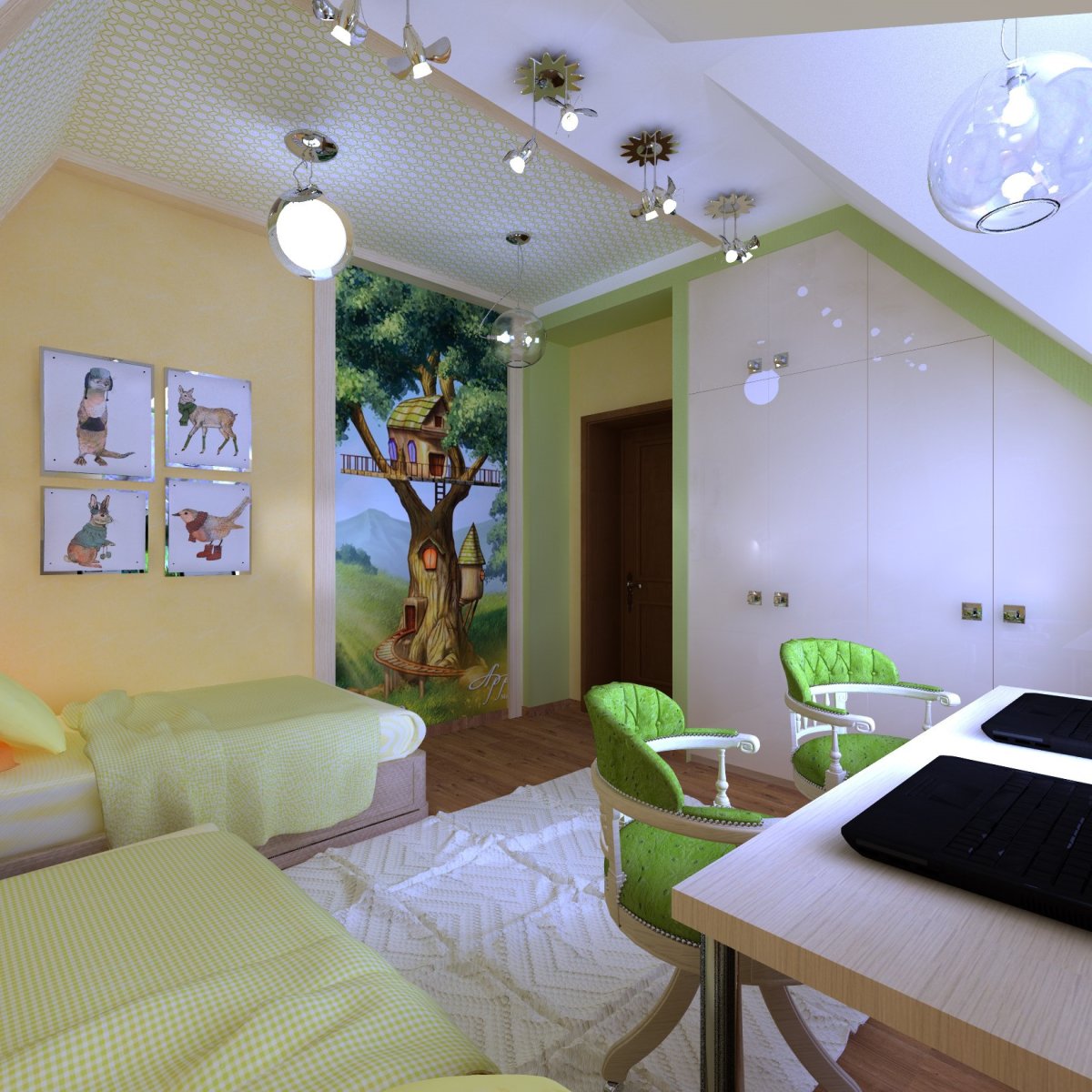 Освещение в детской комнате на мансарде