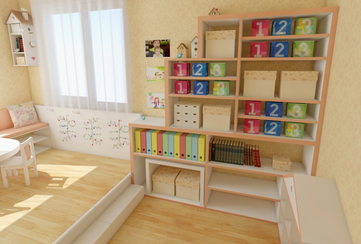 Заполненные полки комнаты подростка