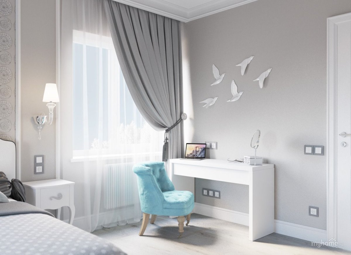 Бело серая комната для подростка девочки