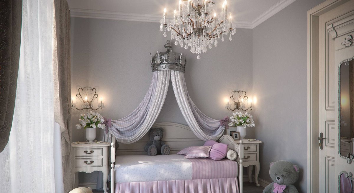 Спальня для девочки в серо розовых тонах