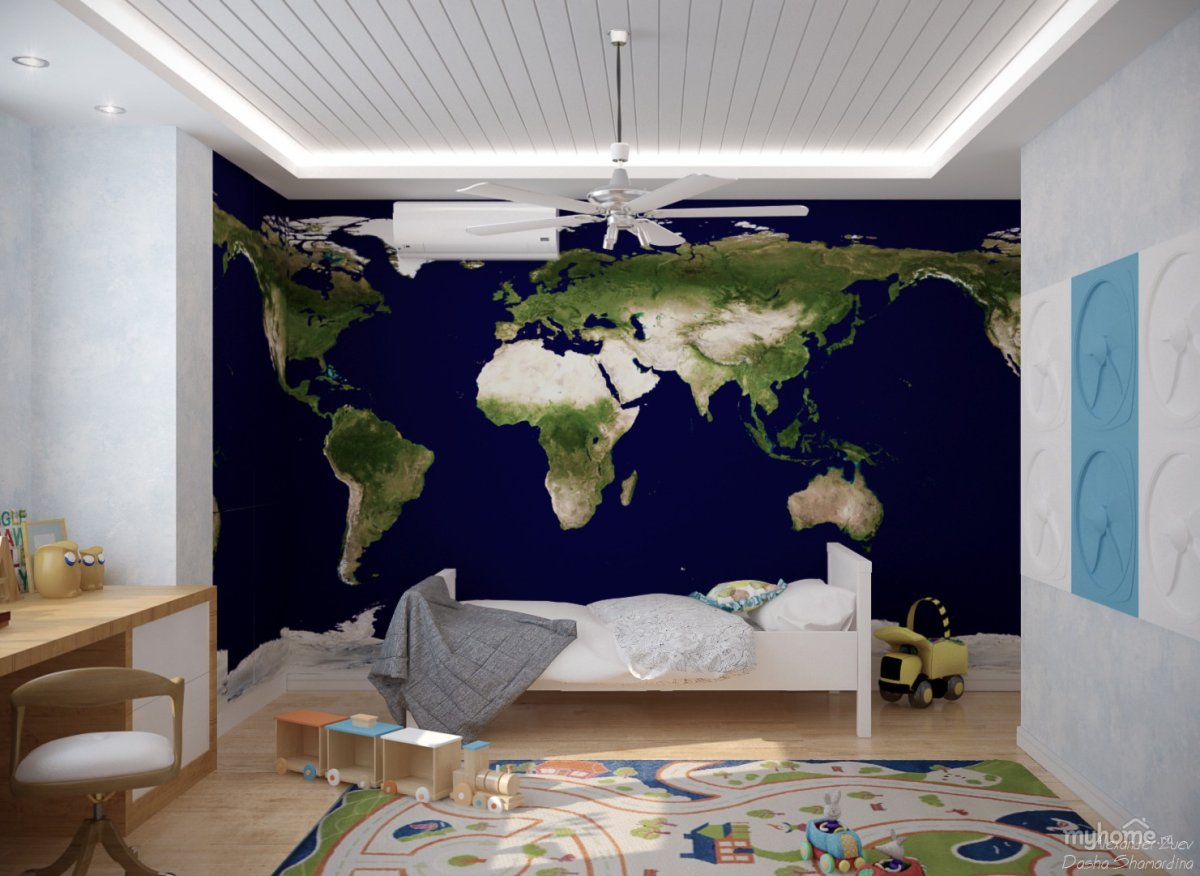 Детская комната с фотообоями карта мира