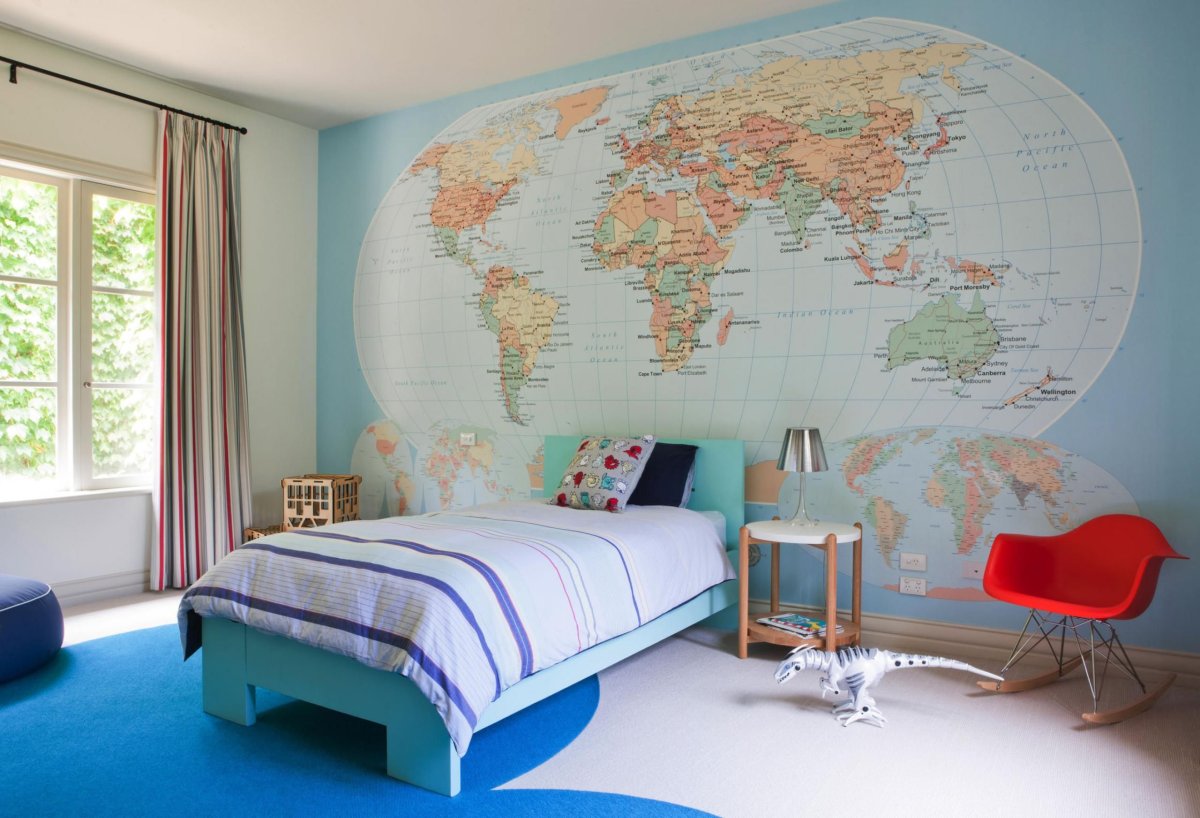 Фотообои с картой мира в детскую комнату для разнополых