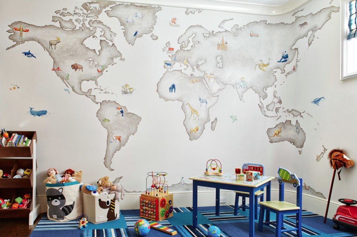 Географическая карта в интерьере детской