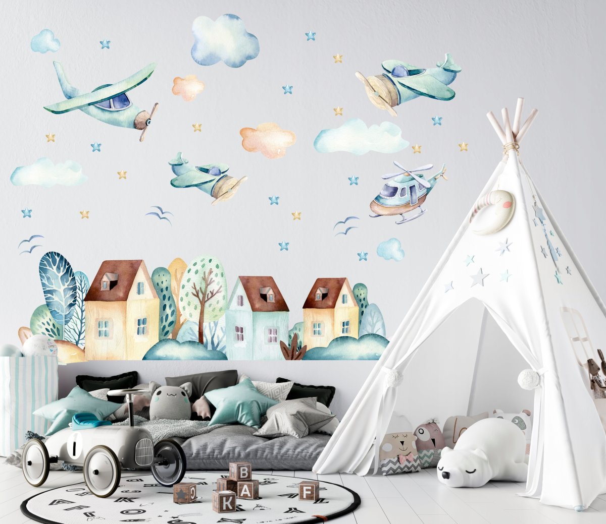 Самолет на стене в интерьере