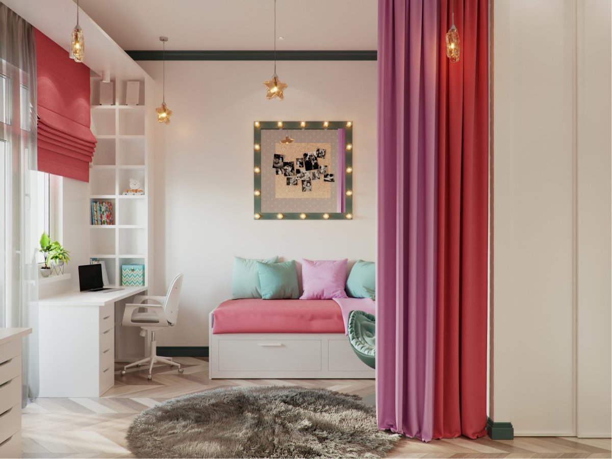 Кровать за шторой в детской