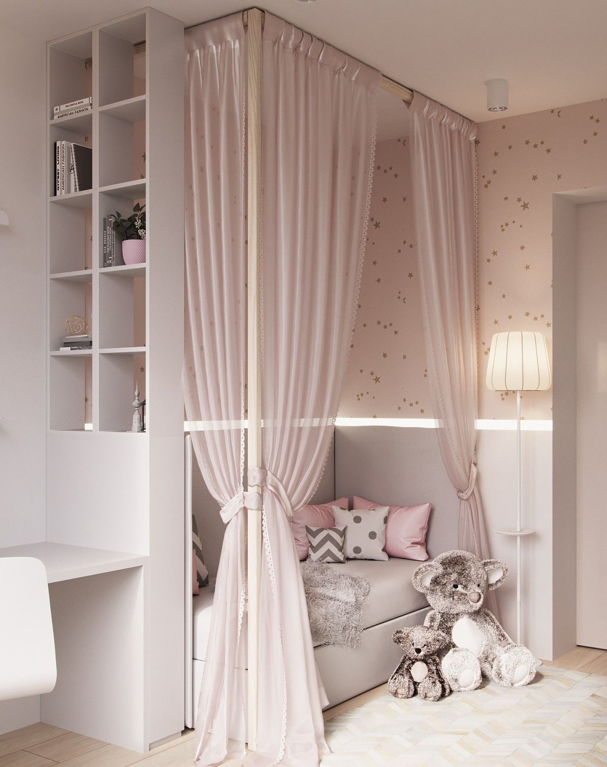 Зонирование комнаты шторами