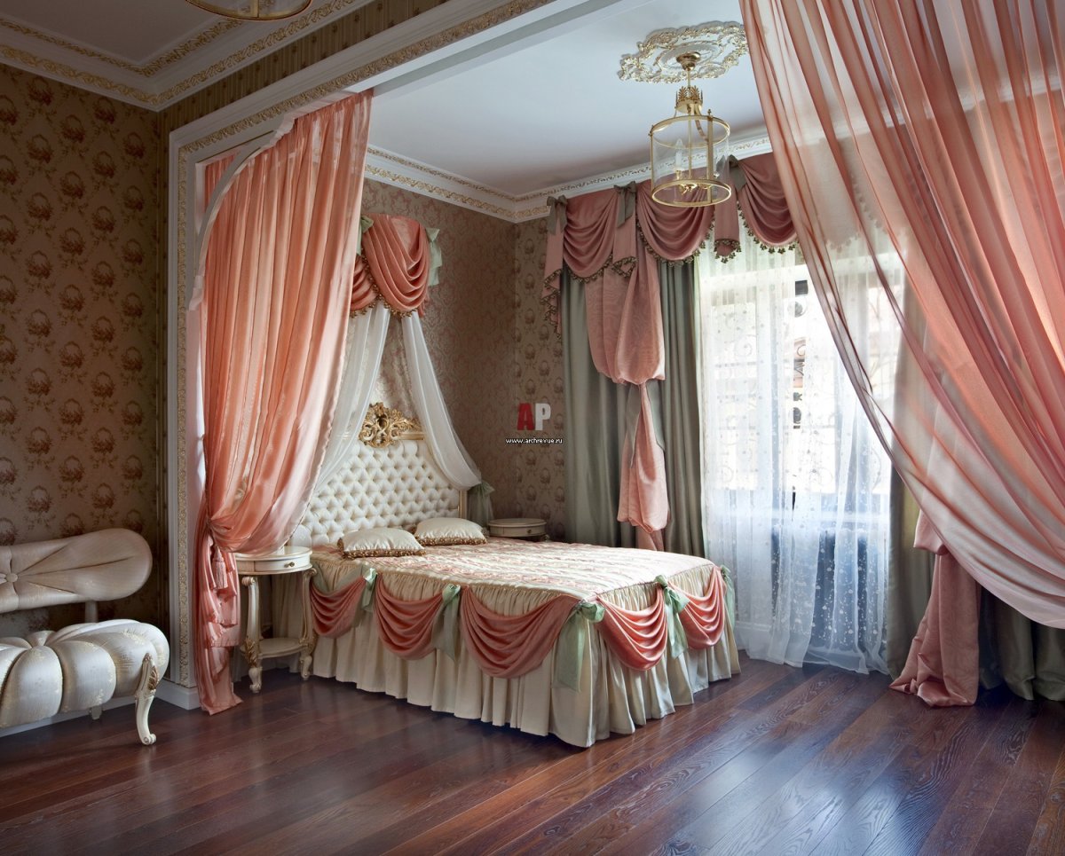 Зональность комнаты шторами на даче