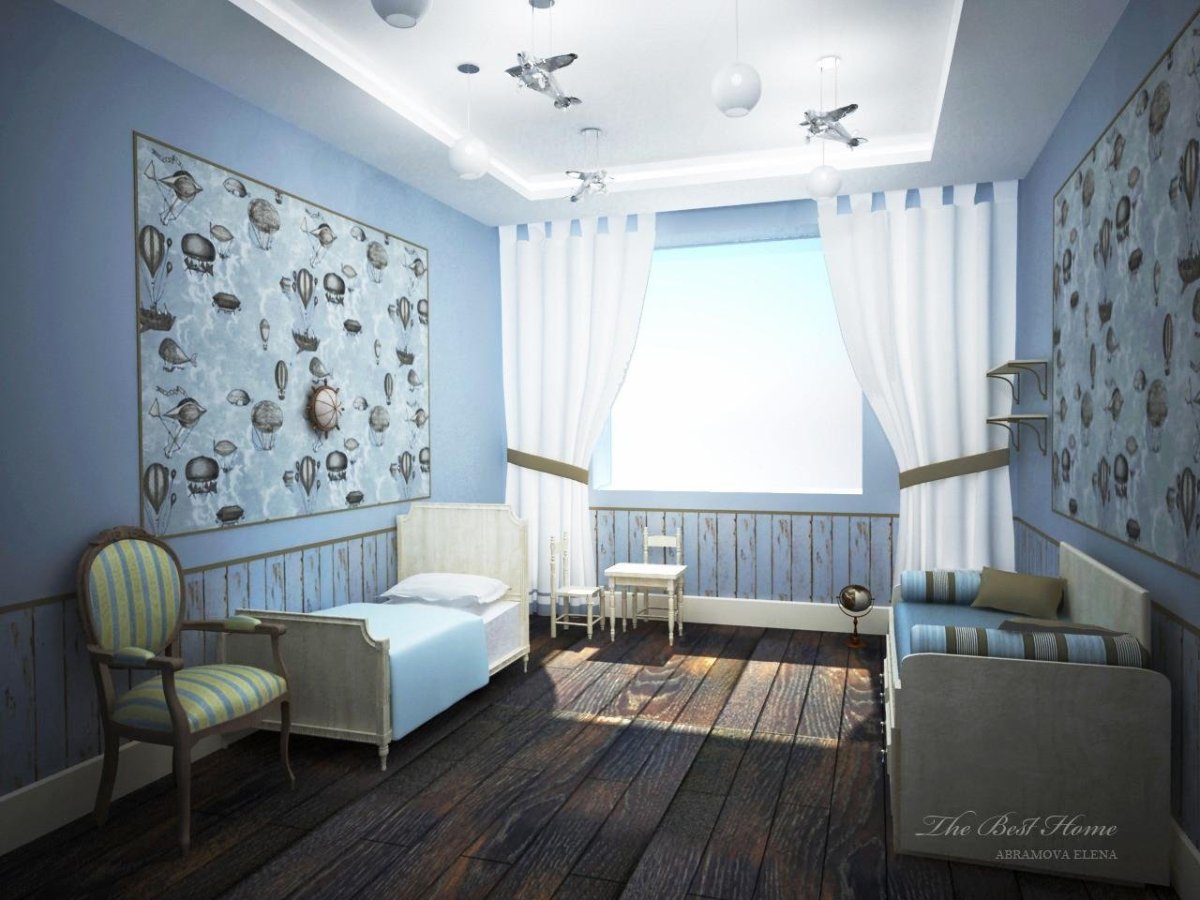Голубой в интерьере детской