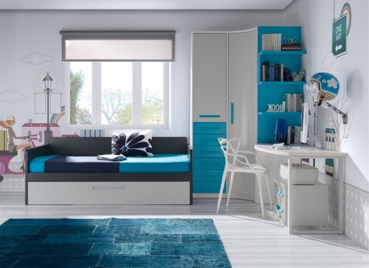 Мебель для мальчика в серо синих тонах