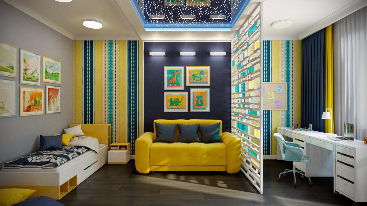 Детская в серо желтых тонах