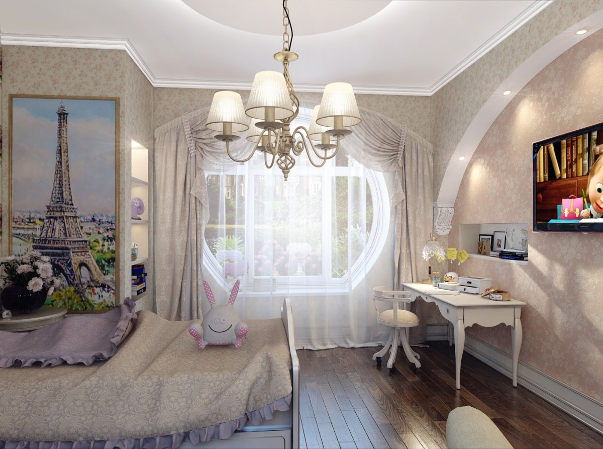 Комната для девочки с темным полом