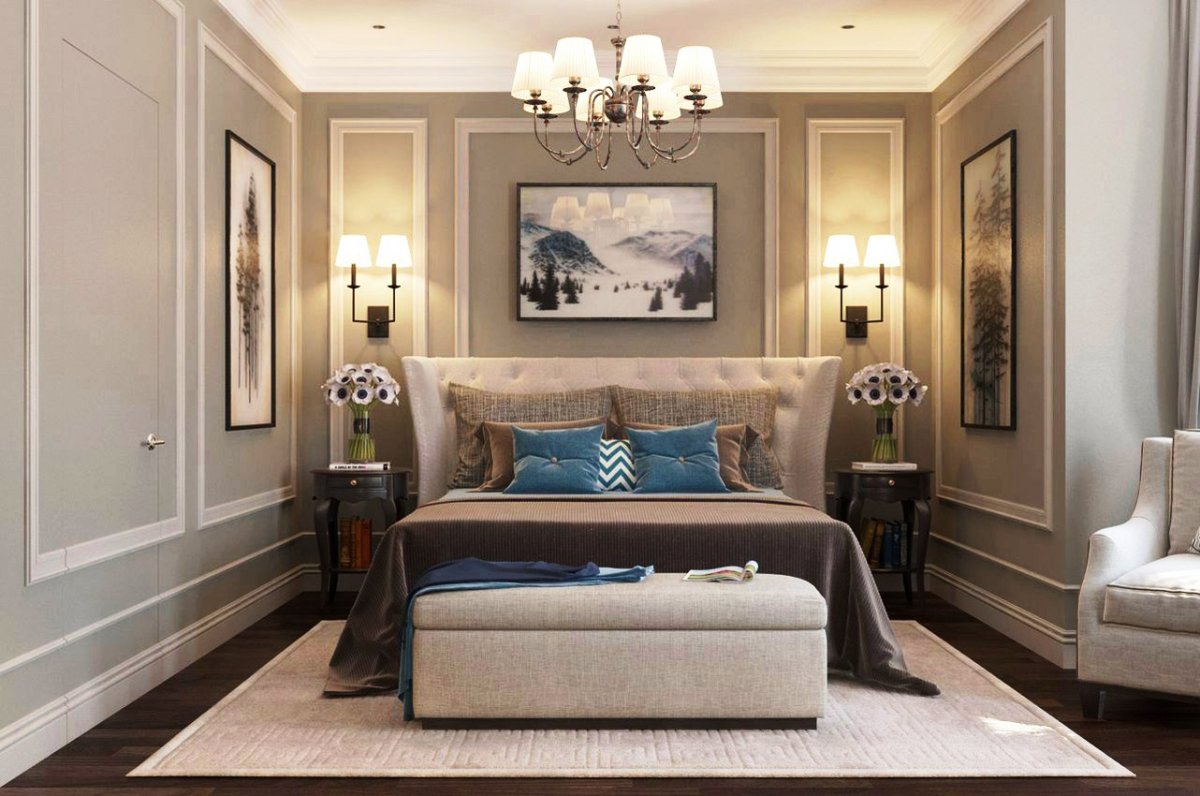 Молдинги в интерьере спальни