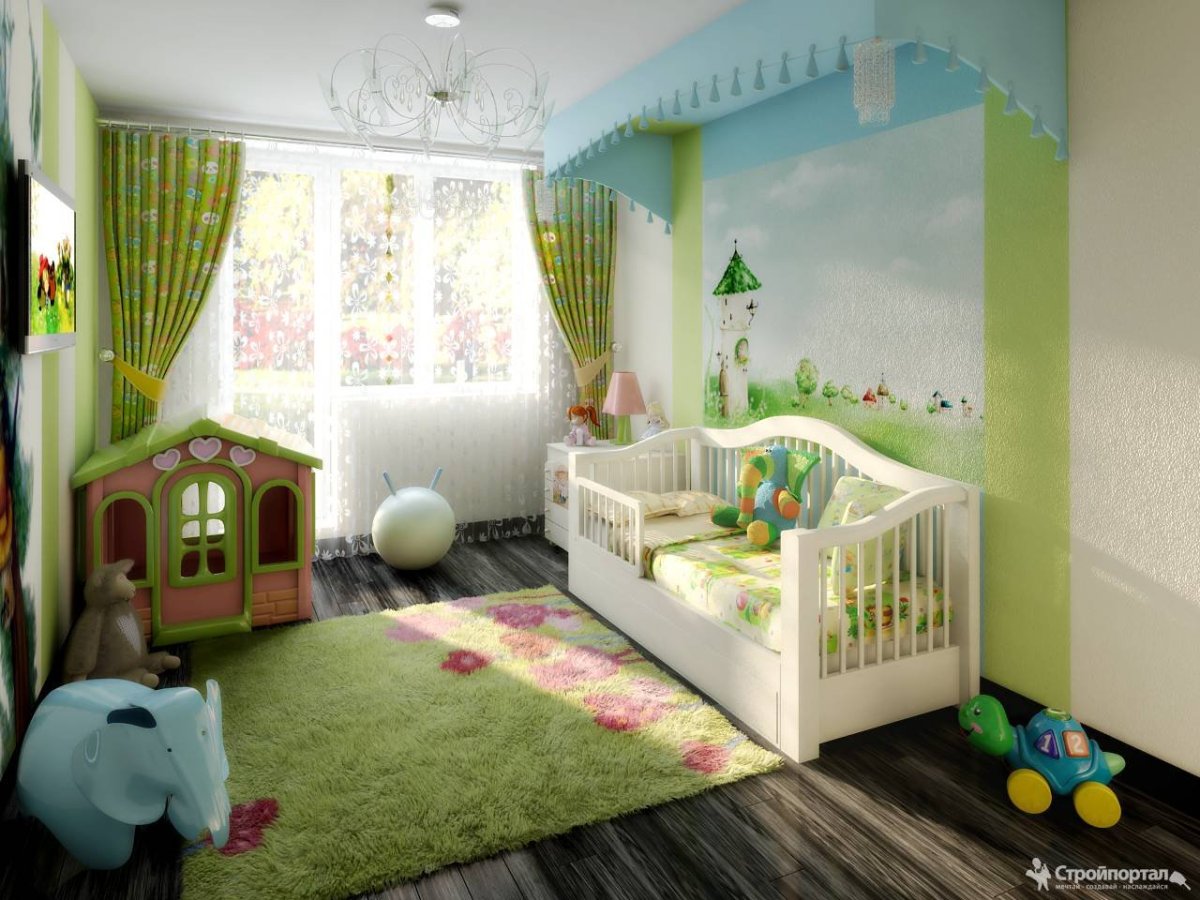 Детская комната в зеленых тонах современный стиль