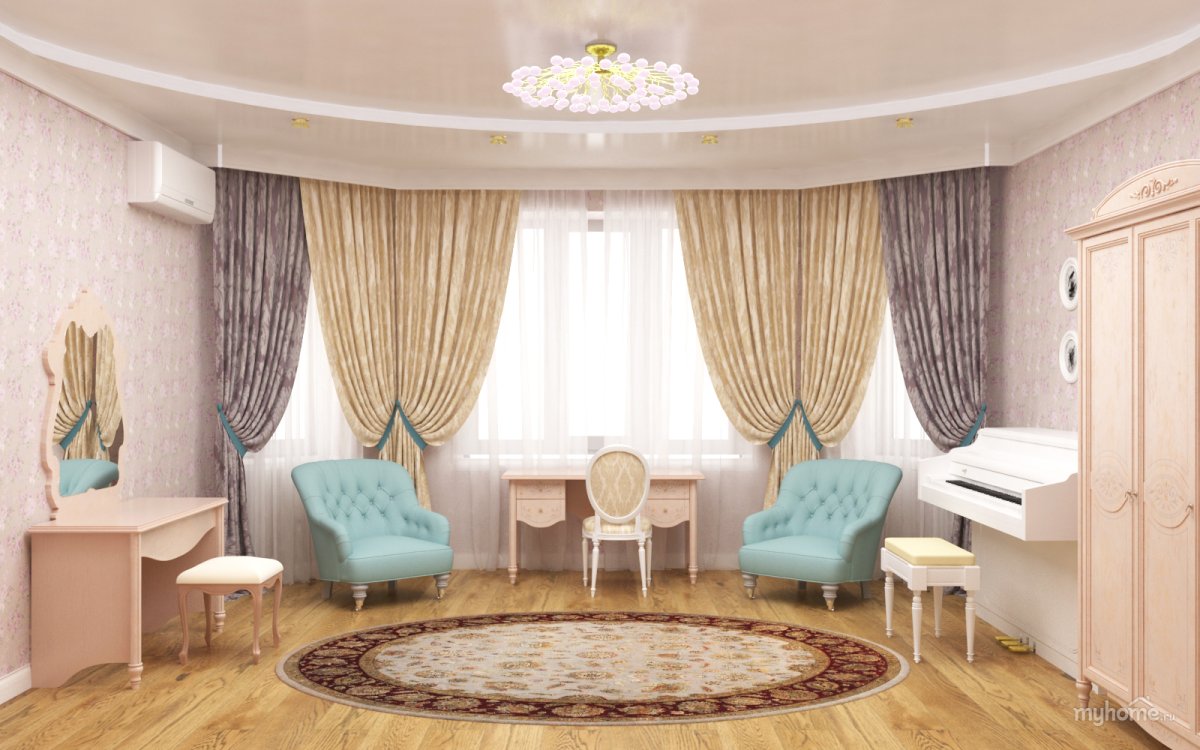 Освещение в комнате с эркером