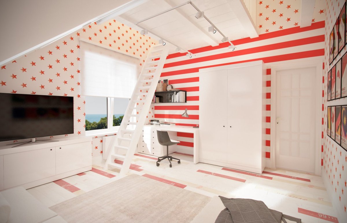 Детская на мансарде для подростка