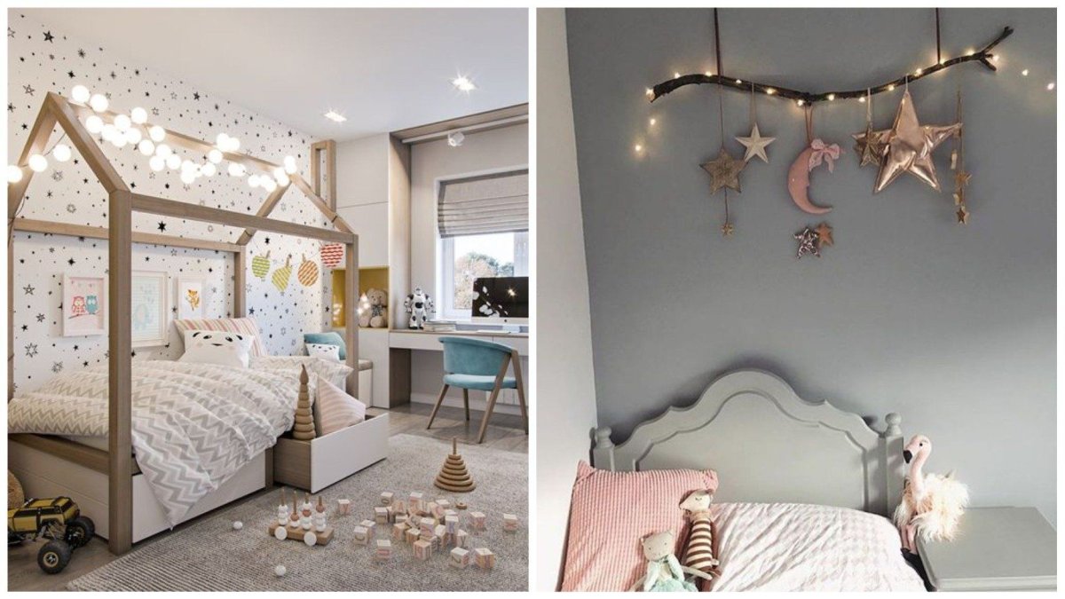 Гирлянда над кроватью в детской