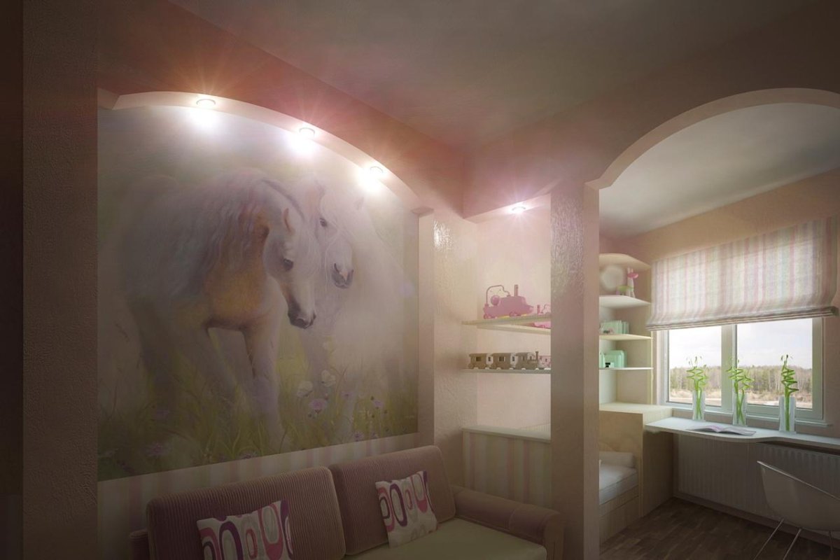 Кровать в нише в скандинавском стиле