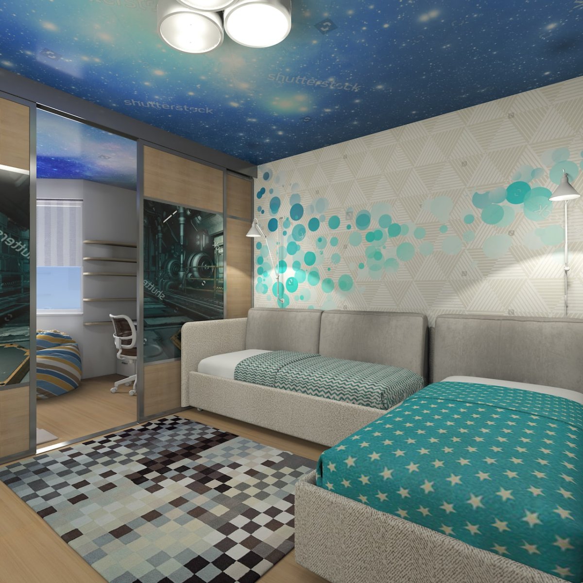 Интерьер детской комнаты для мальчика Звездные