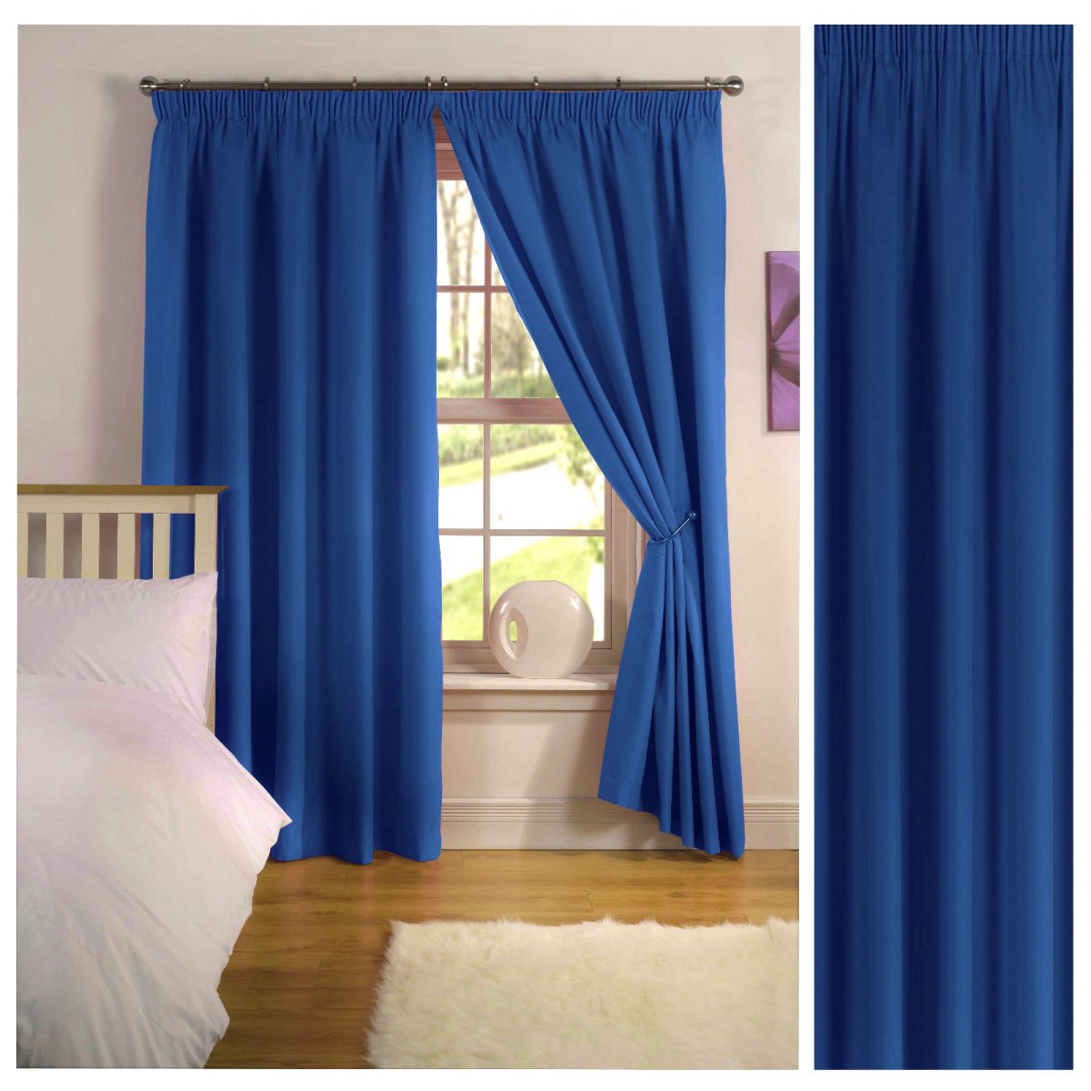 Подростковая комната с синими шторами