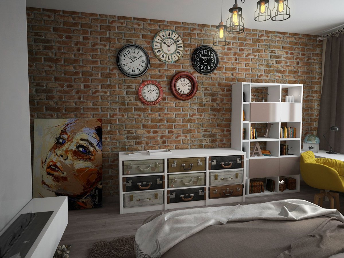 Кирпич в интерьере детской