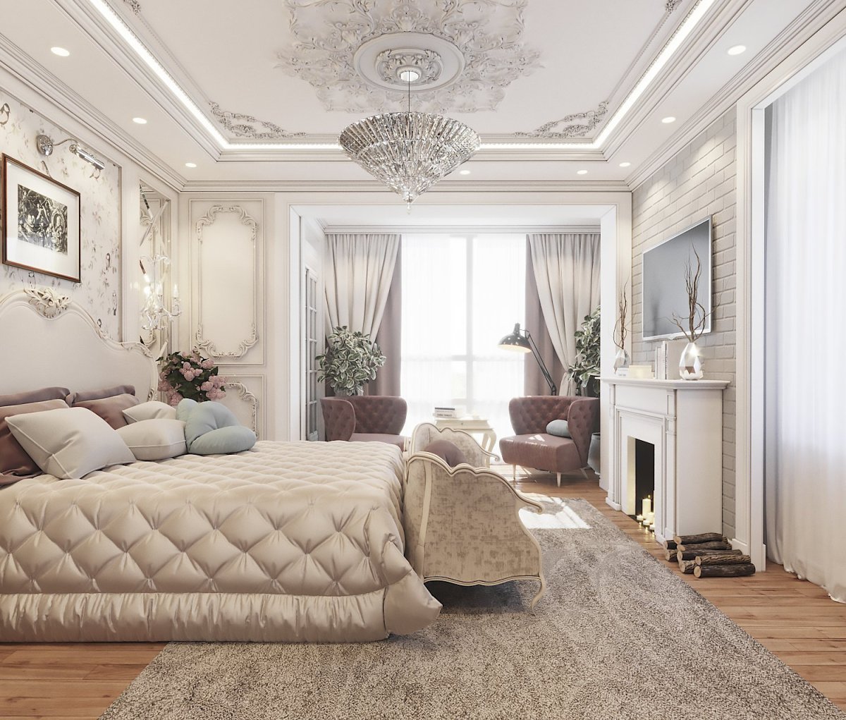 Красивый интерьер спальни в неоклассике
