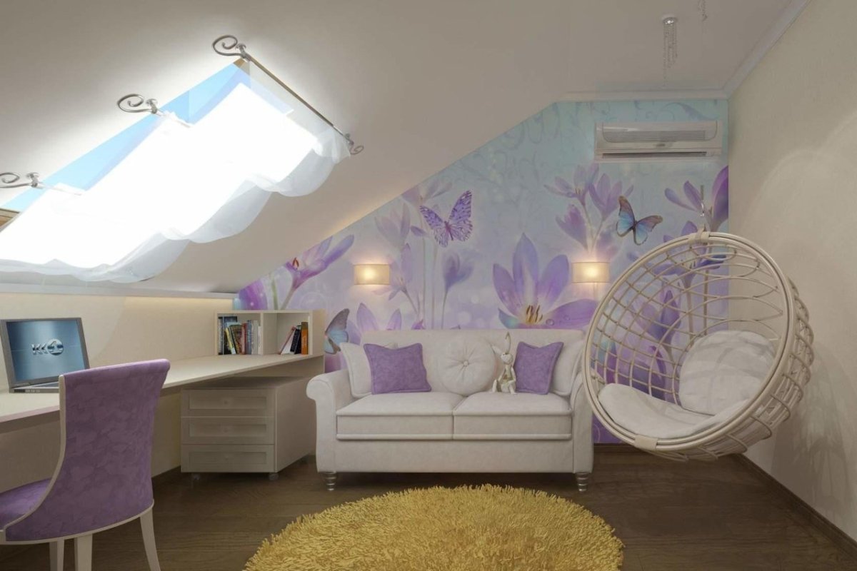 Комната на мансарде для подростка девочки