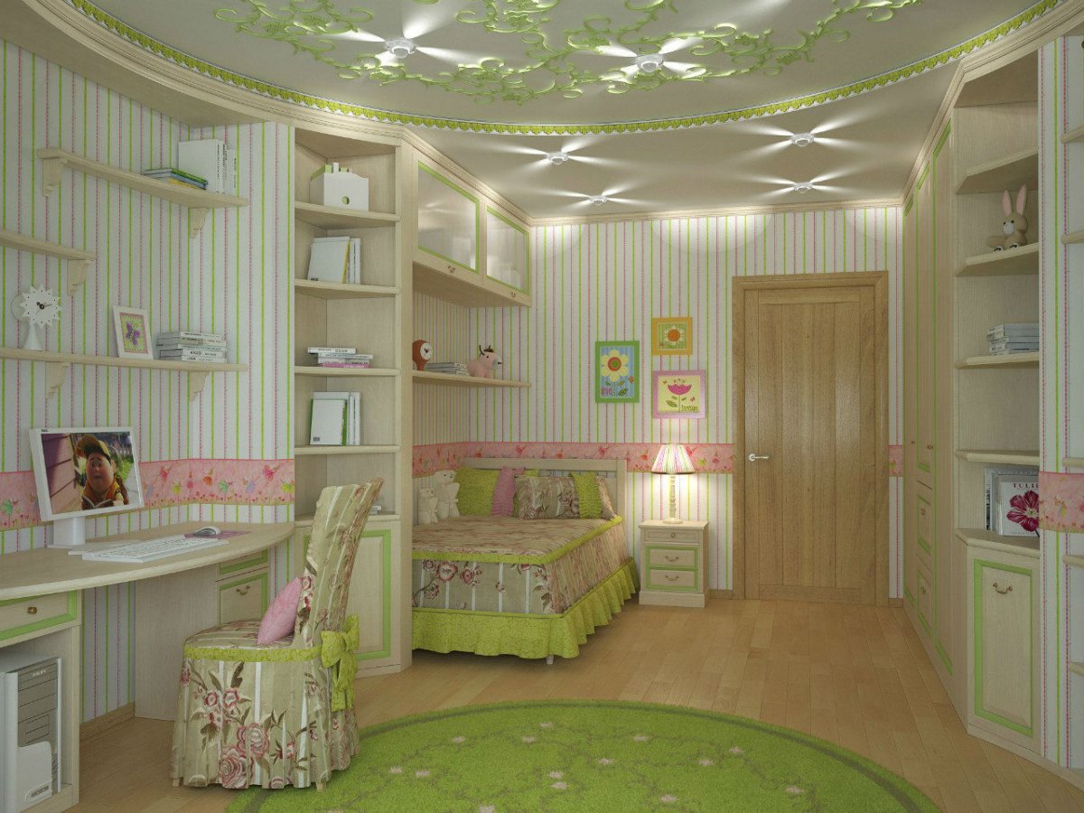 Потолок в детской комнате для девочки