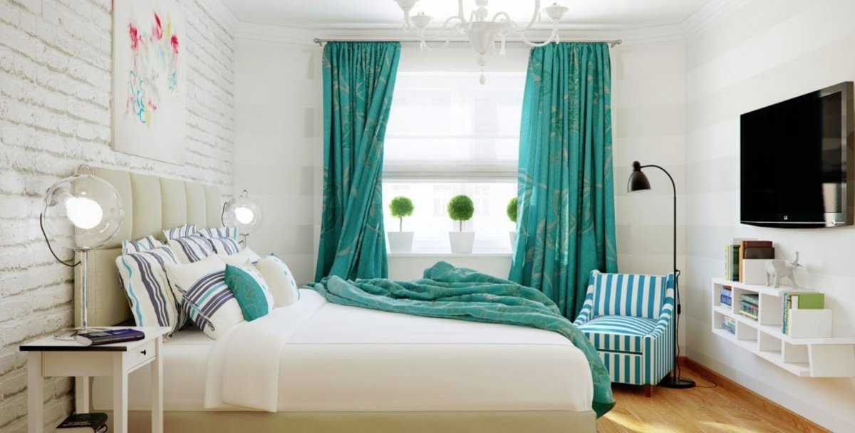 Комната в бело бирюзовых тонах