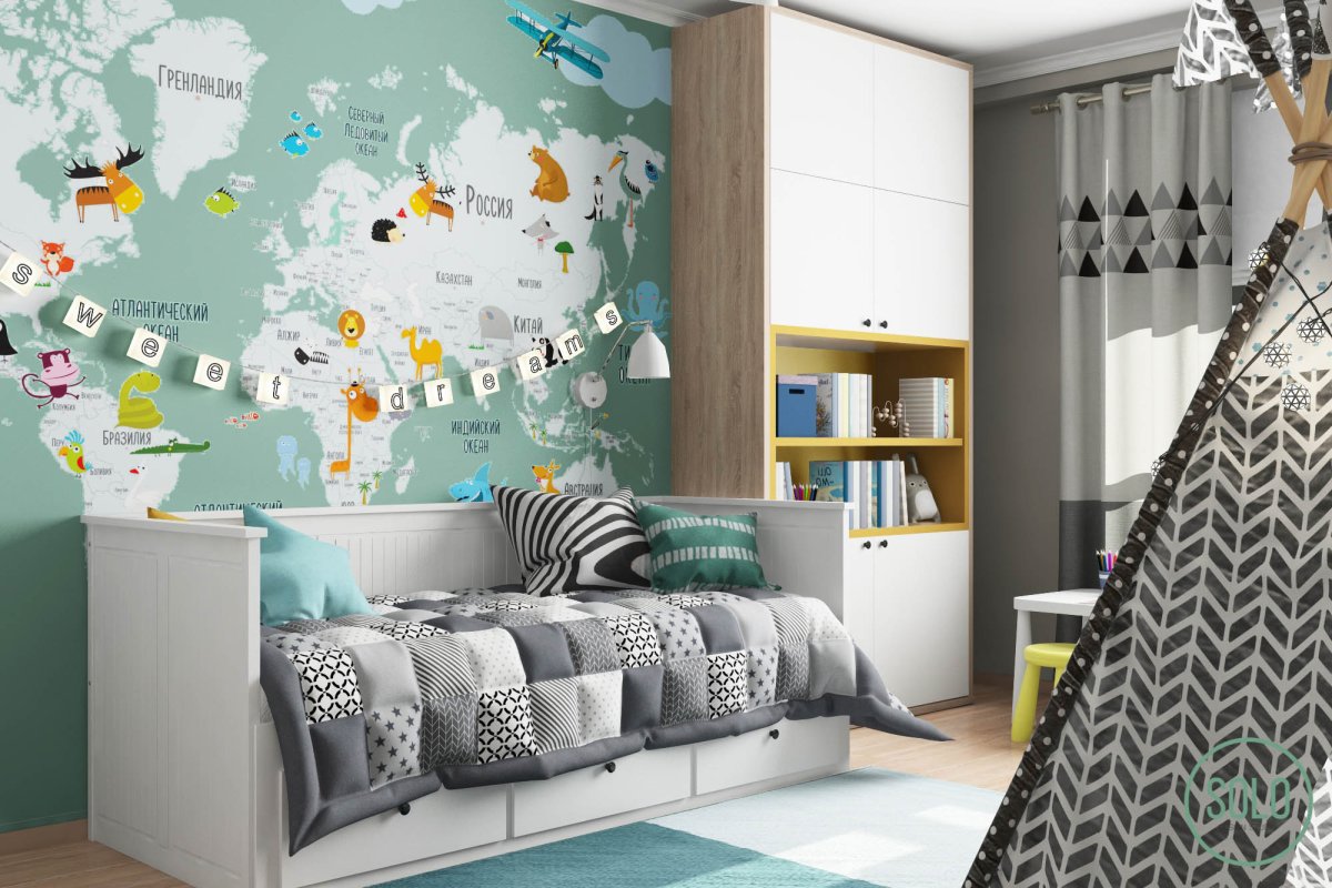 Географическая карта в интерьере детской