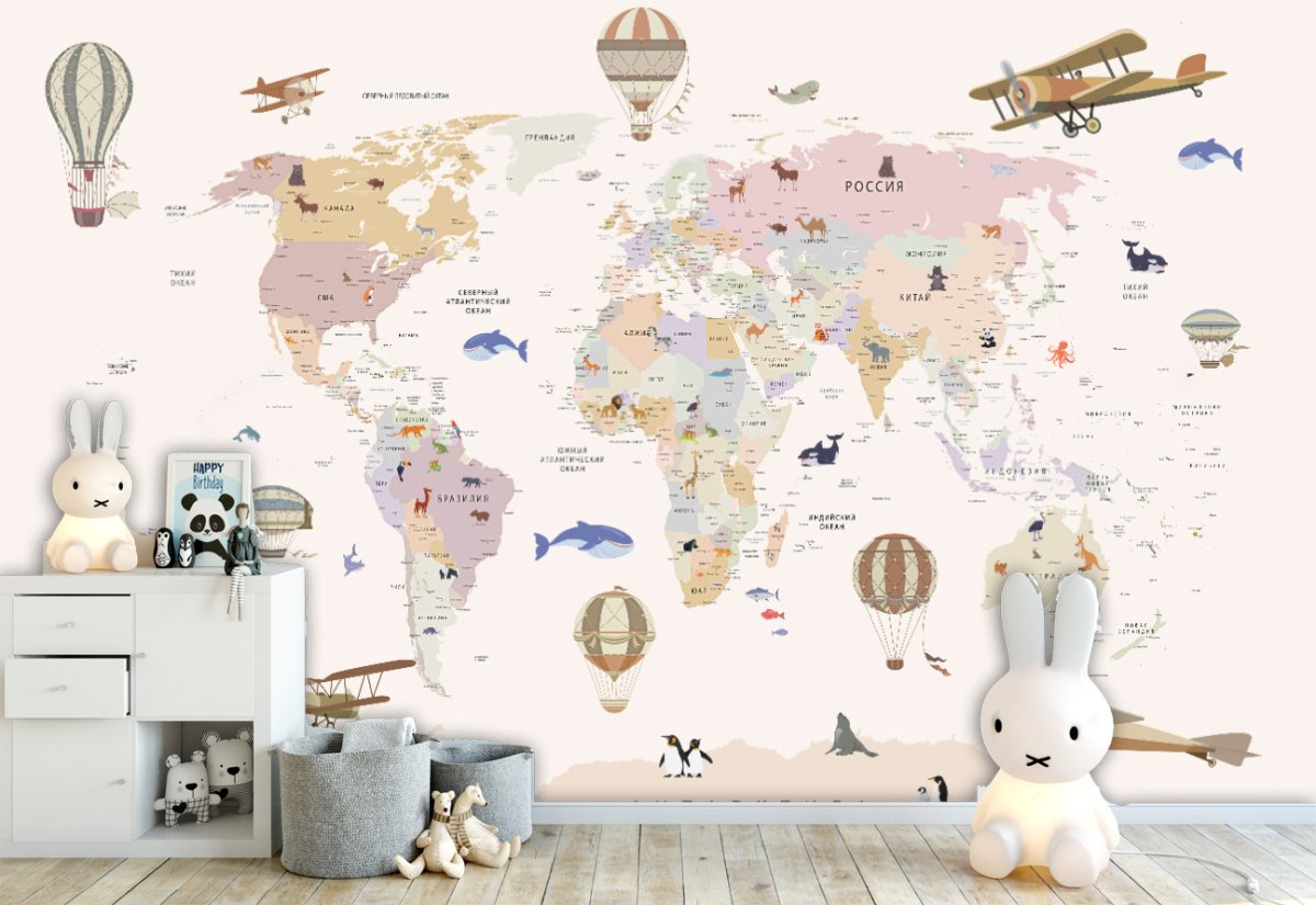 Фреска карта мира детская