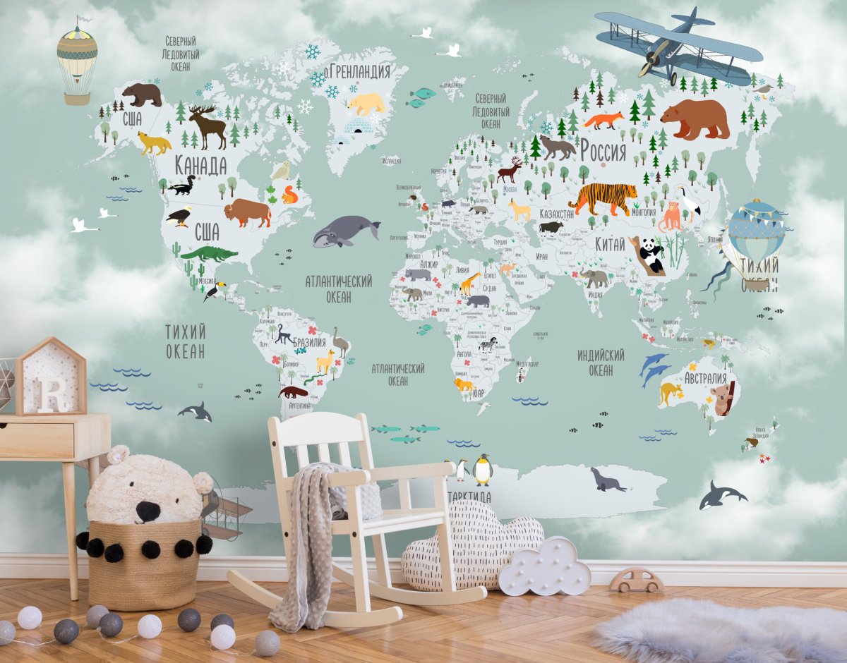 Географическая карта в интерьере детской