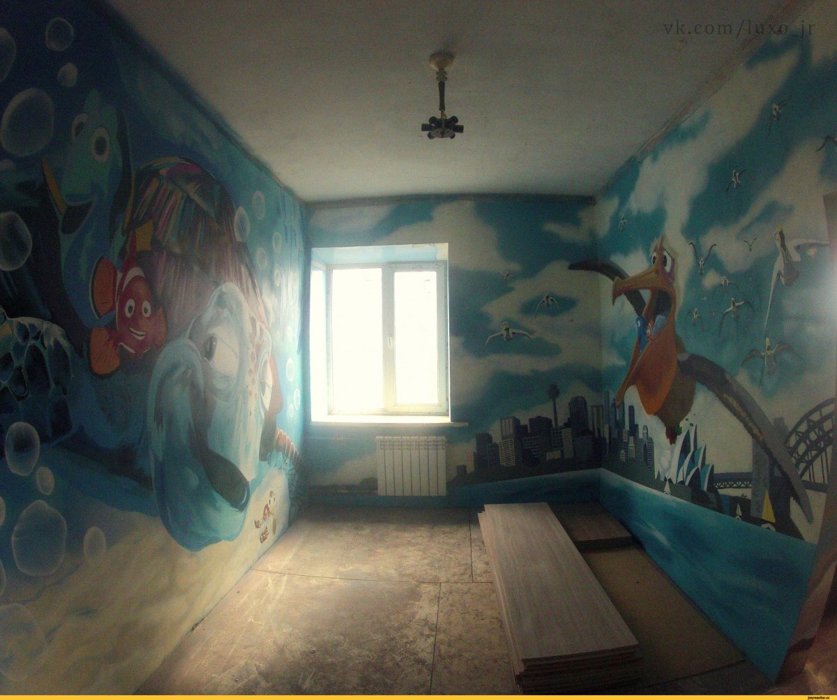 Комната для мальчика граффити с бирюзой