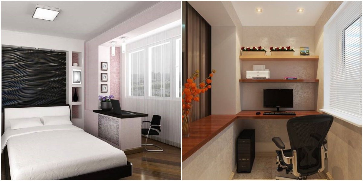 Спальня с рабочим местом на балконе