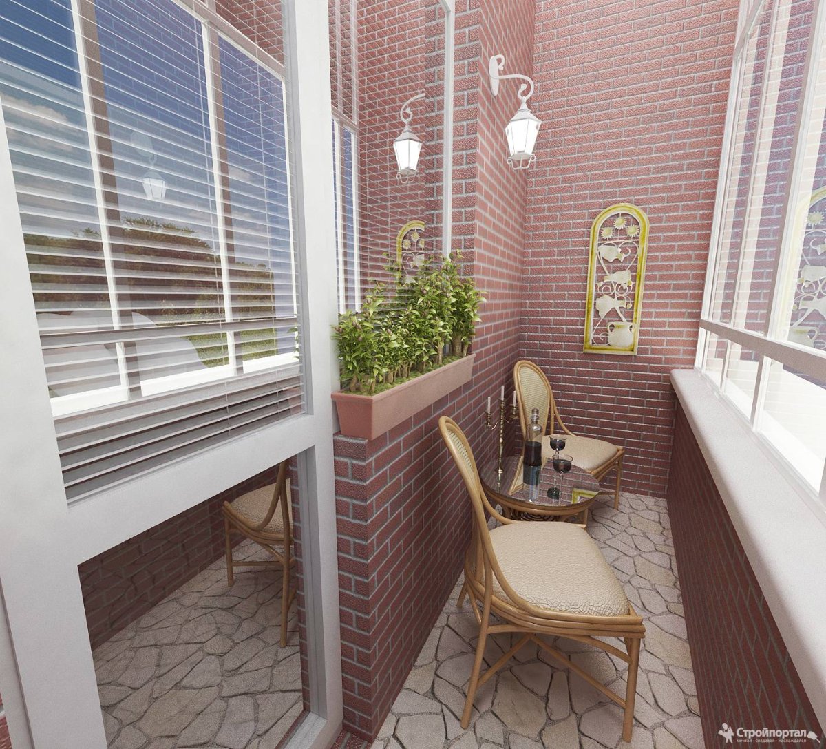 Отделка лоджии декоративным камнем