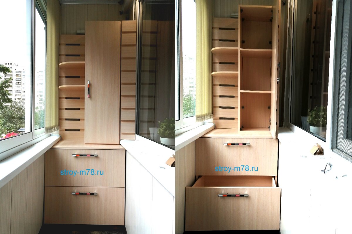 Шкаф на балкон с выдвижными ящиками