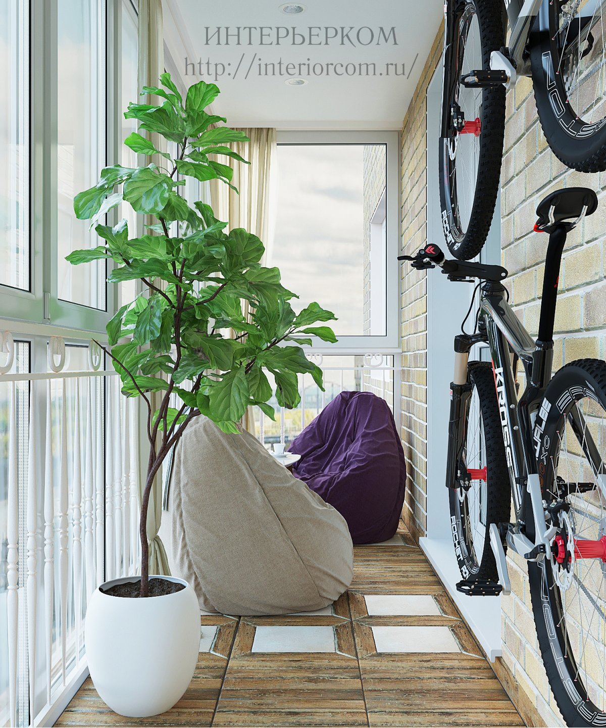 Тренажер велосипед в интерьере Сканди