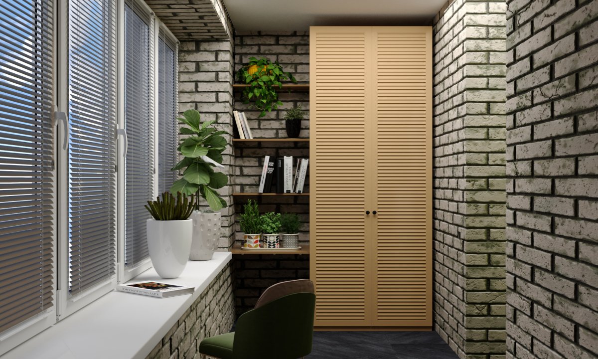 Шкаф на балконе с жалюзийными дверцами