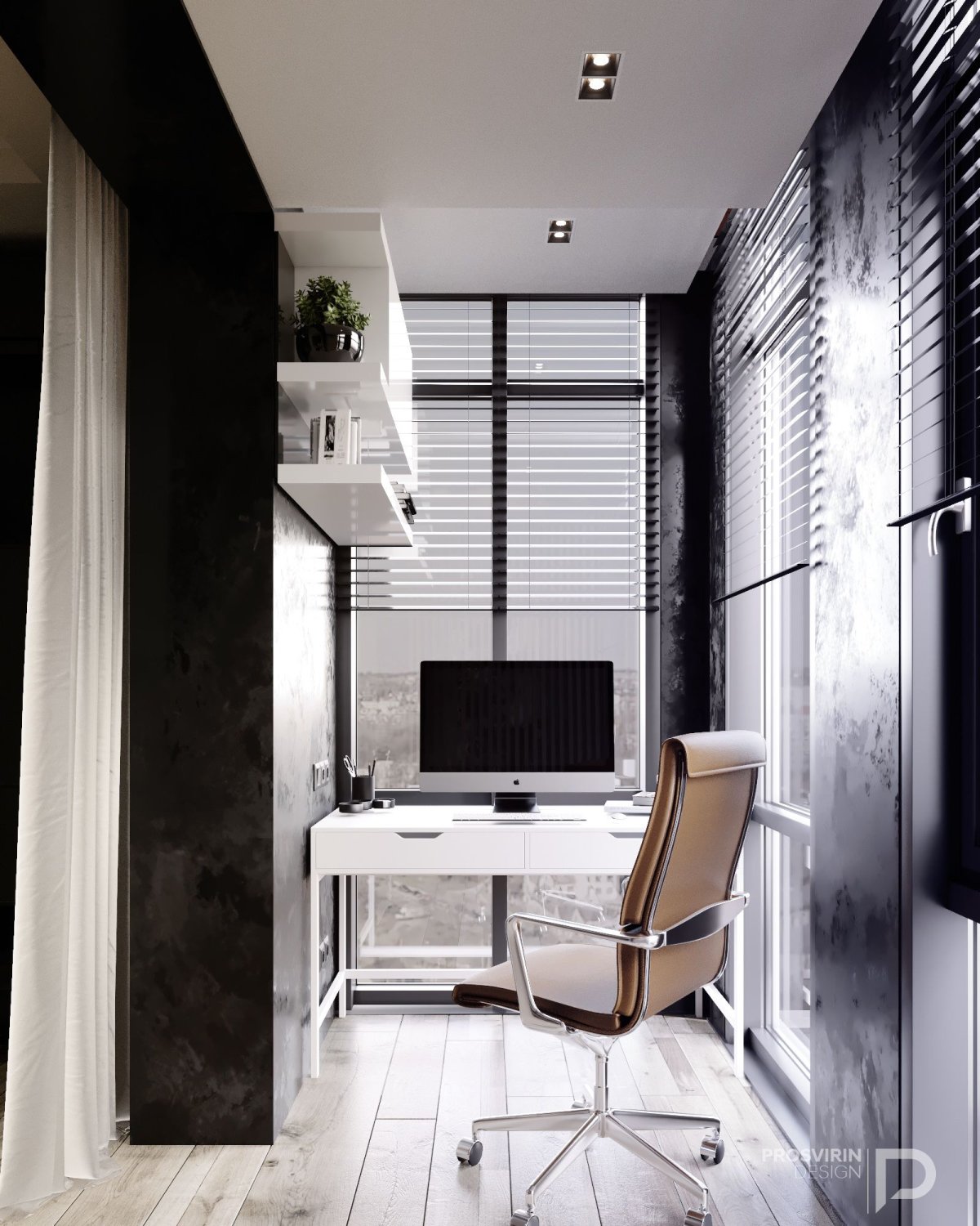 Интерьер кабинета на балконе