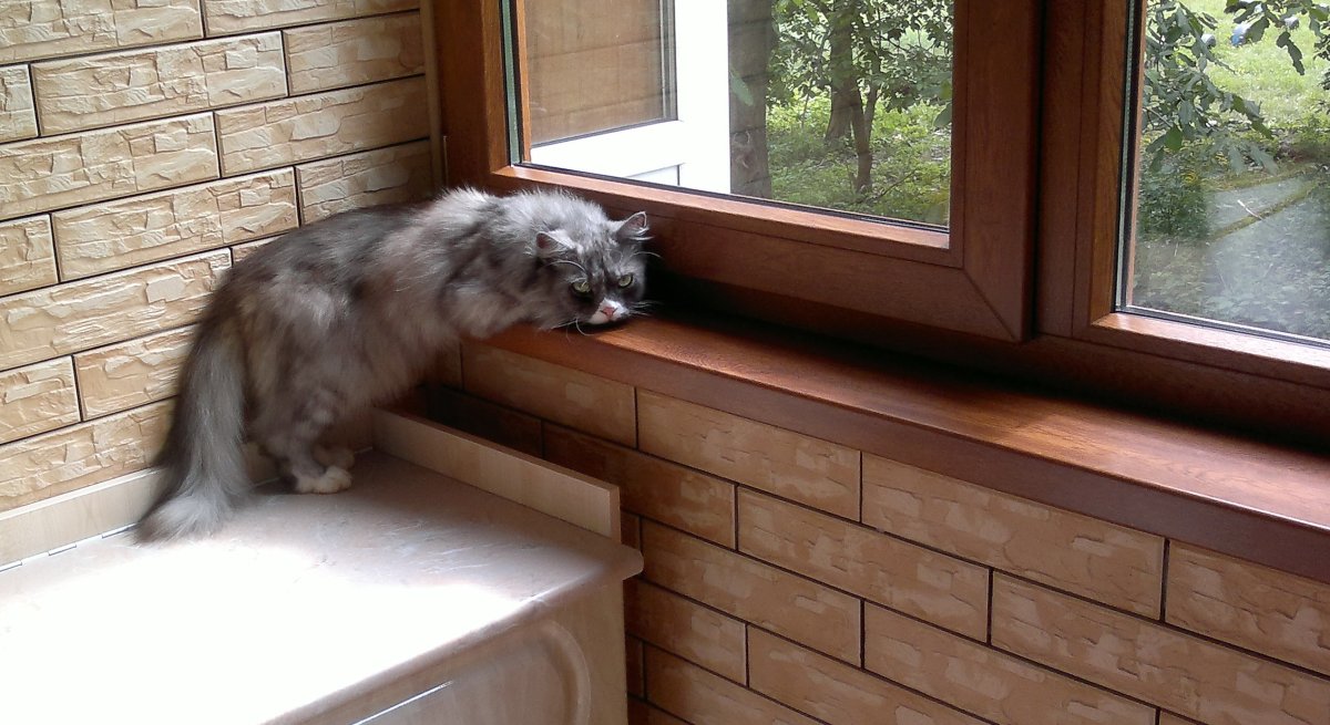 Деревянный подоконник на лоджии